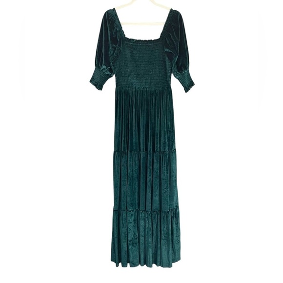 Baltic Born Clara Smocked Velvet Maxi Dress Green NWT - Picture 3 of 16